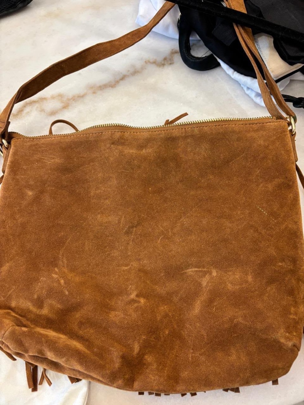 Old Navy Brown Faux Suede Fringe Crossbody Bag Boho Western #O22 - Picture 6 of 9